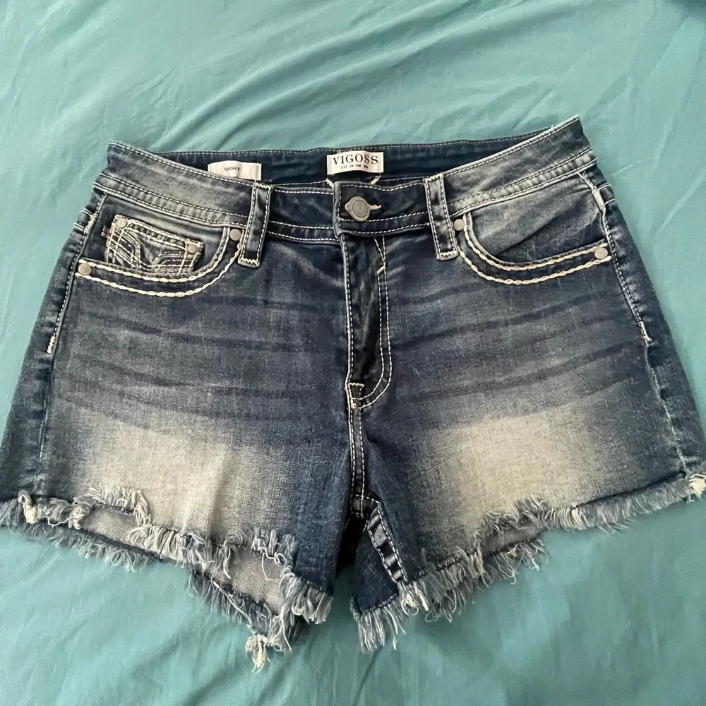 Vigoss American Flag Distressed Dark Blue Denim Shorts - Picture 4 of 4
